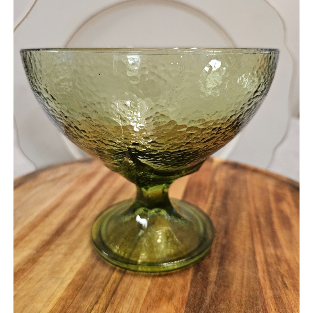 Vintage Hazel Atlas Green Textured Glass Sherbert Dessert Compote Bowl Retro MCM